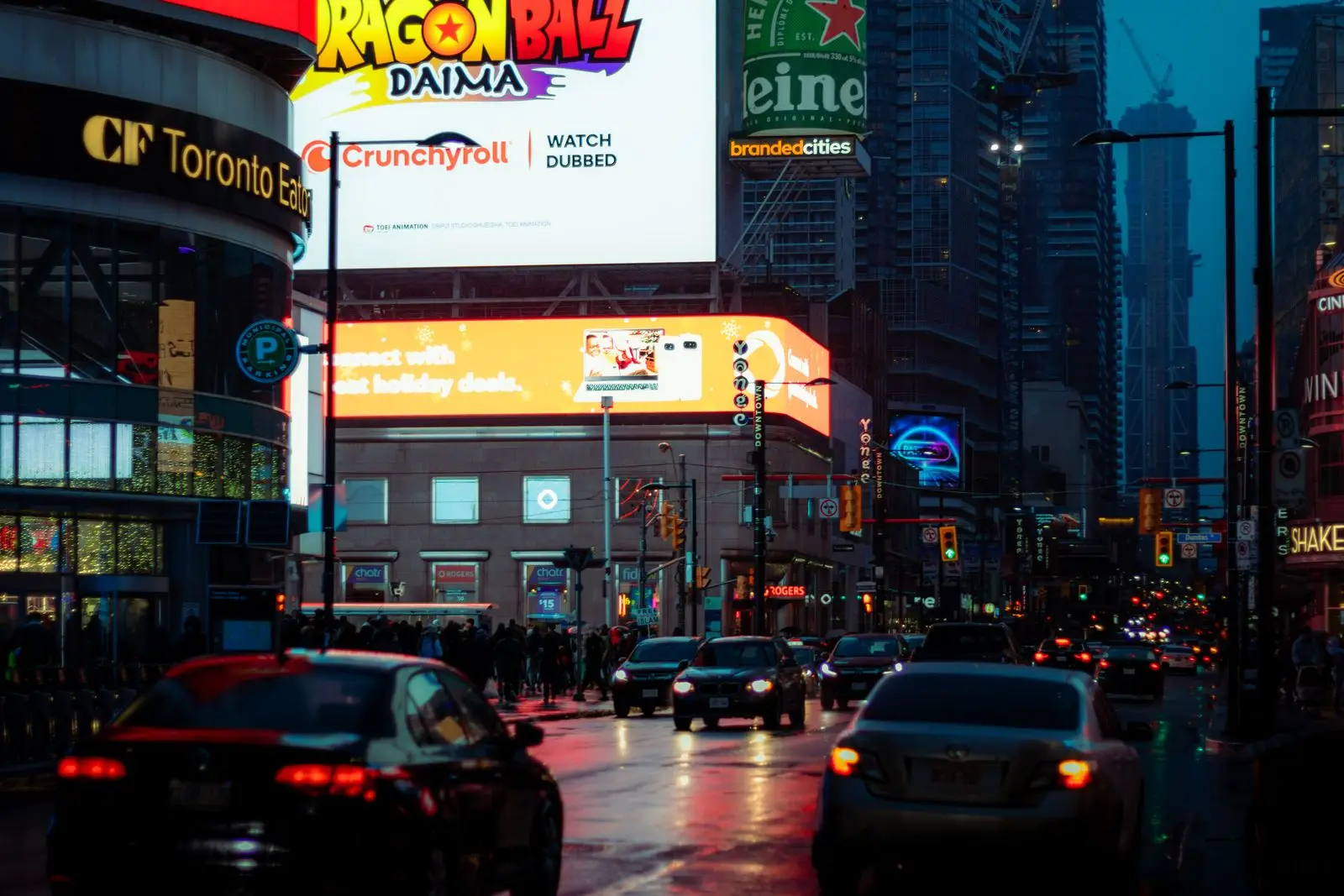 Billboards at Yonge-Dundas Square in Toronto at night