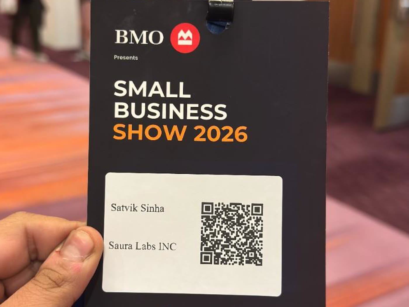 Saura Labs INC attendee badge at the Small Business Show 2026, organized by CanadianSME.