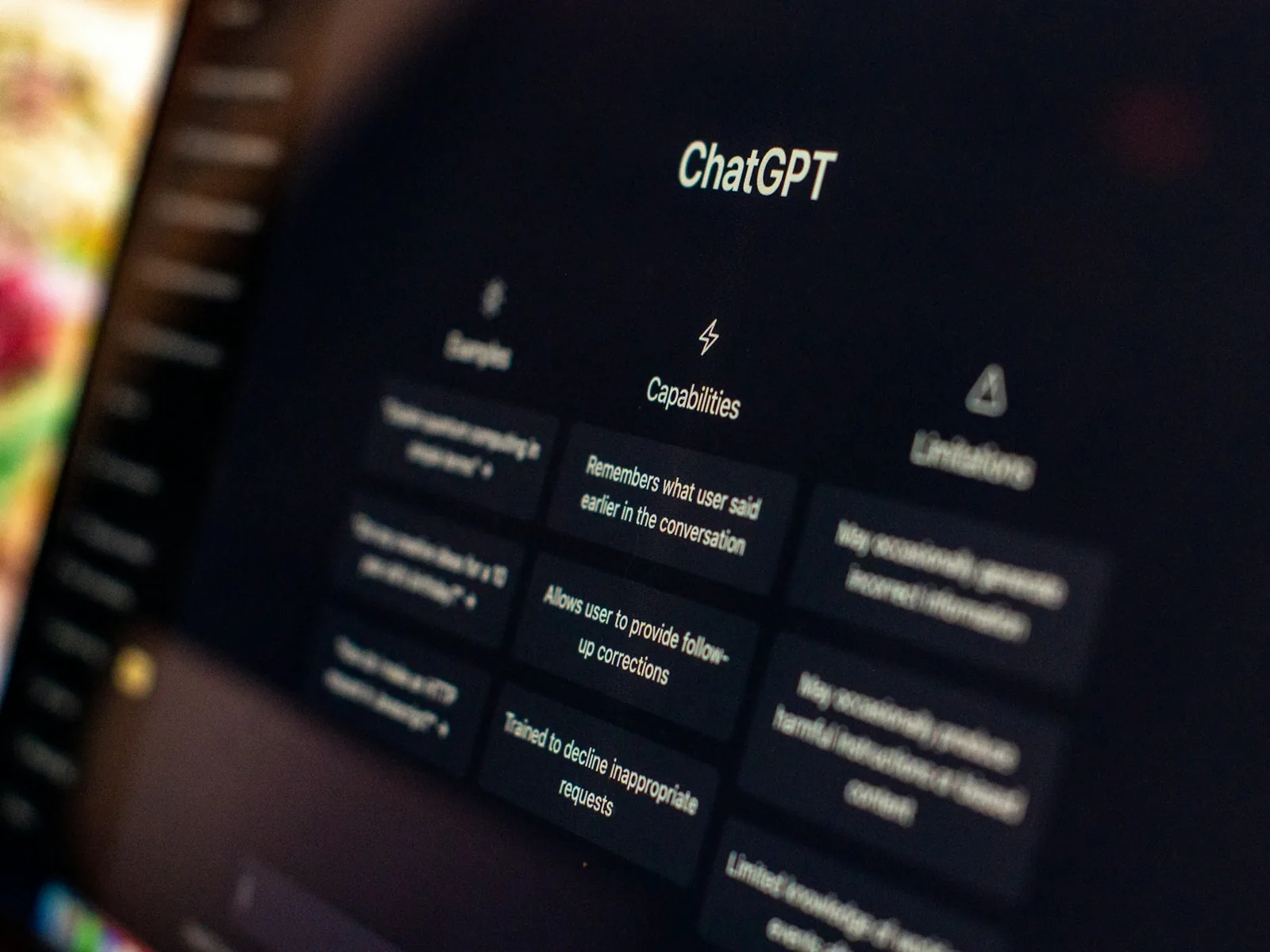 Real photograph of the ChatGPT interface on a laptop screen